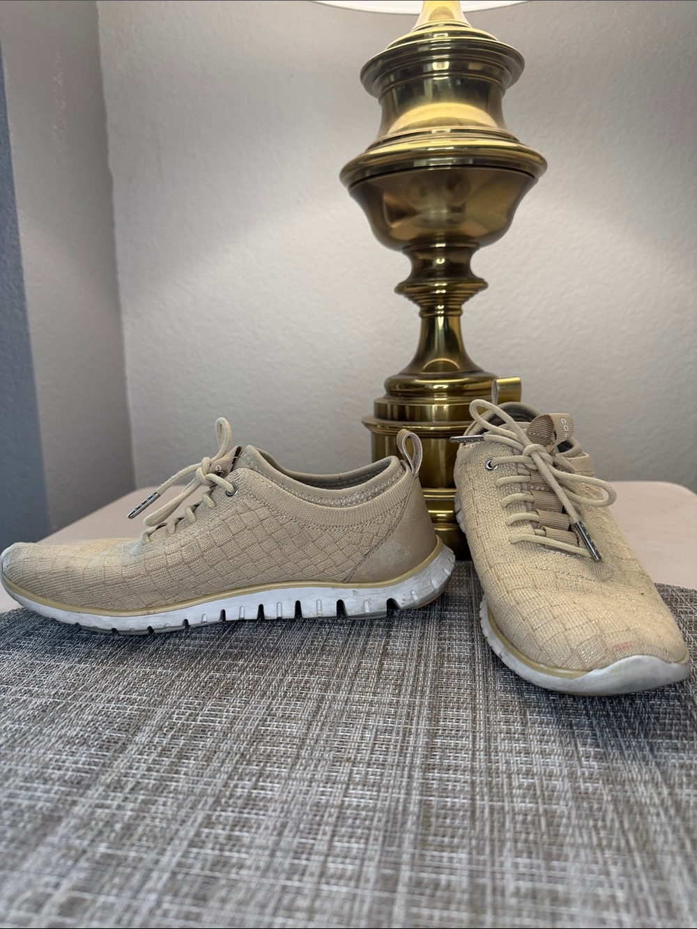 Cole Haan Women's Knit Sneakers in Gold and White